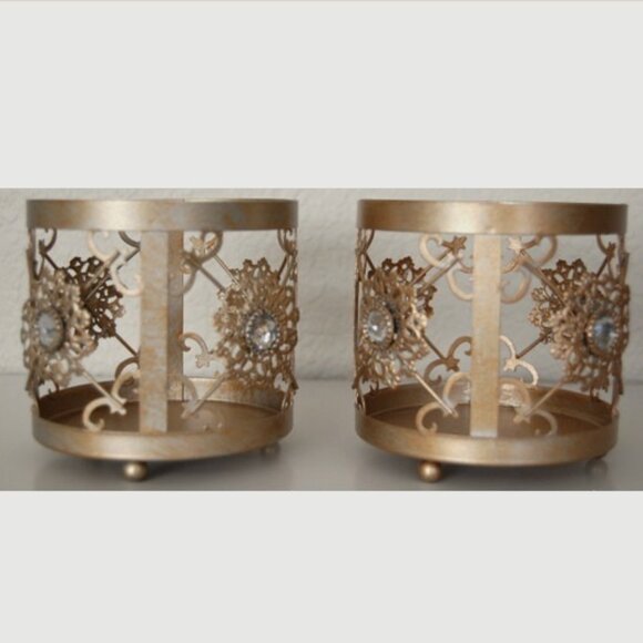 Pier 1 Other - Pier 1, NEW Set of 2 Rustic Gold Candle Holders, 4.25"Dia Base